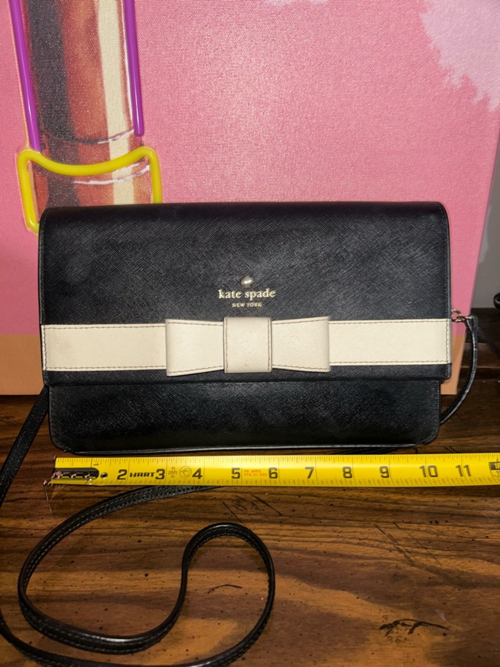 kate spade Black and Cream Bow Crossbody Wallet Purse